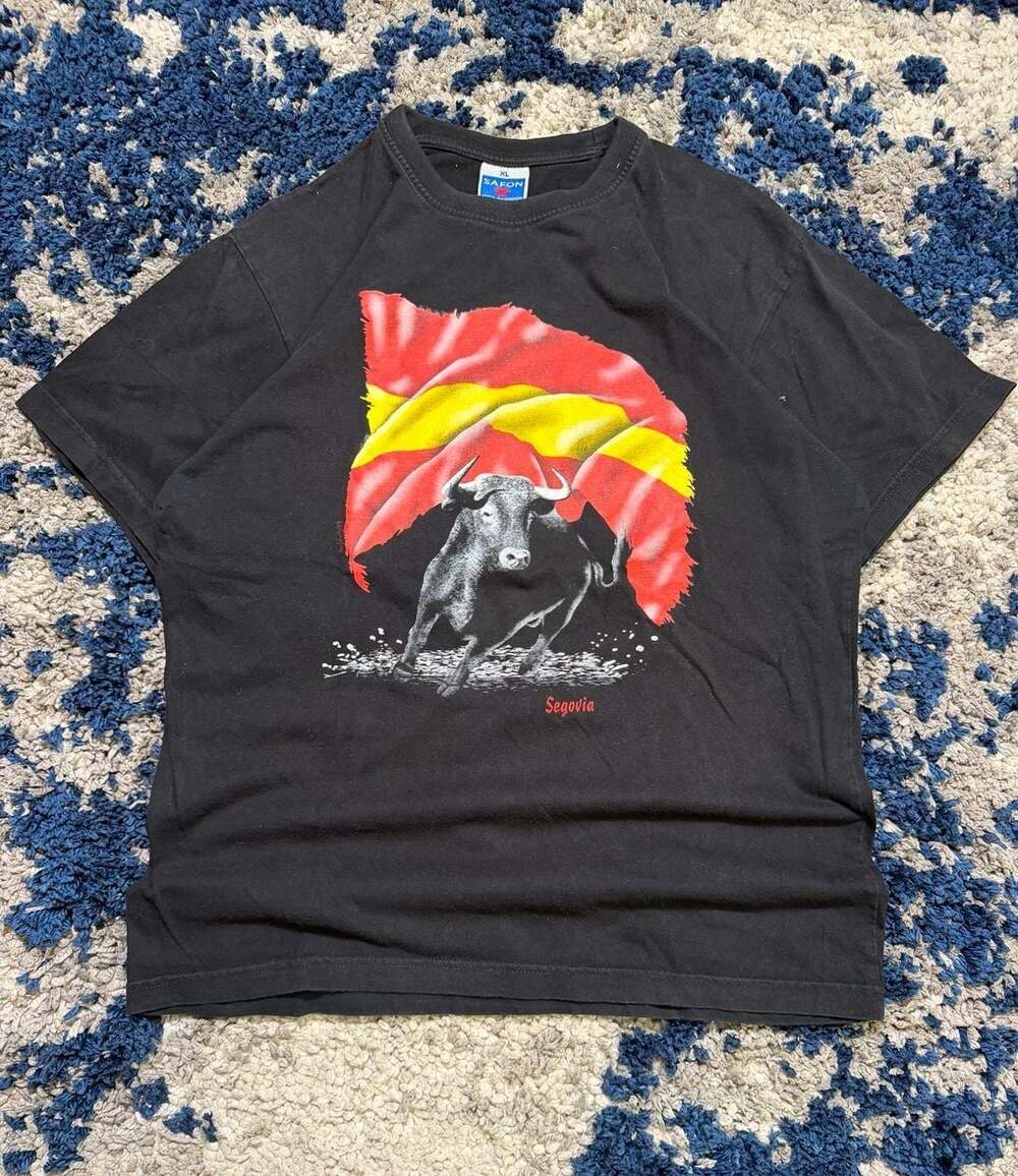 Safon Segovia Spain Bull Fighting Running of the Bulls Black T-Shirt XL